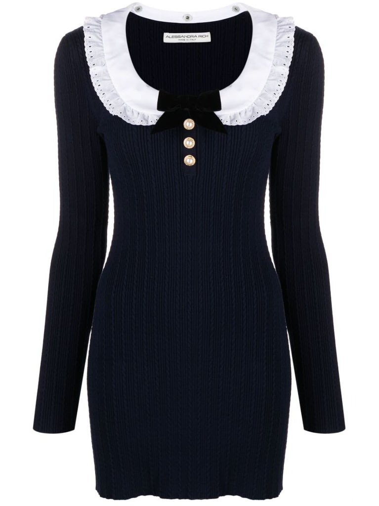 Blue Ruffled Collar Dress