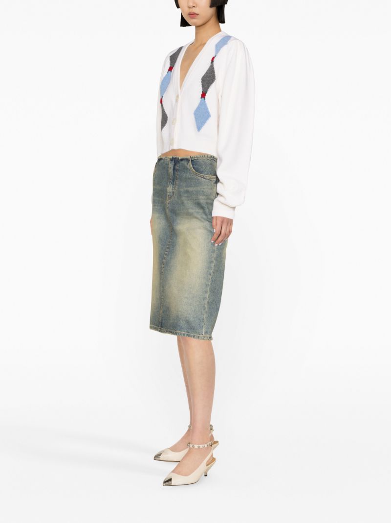 White Diamond Intarsia Wool Cardigan