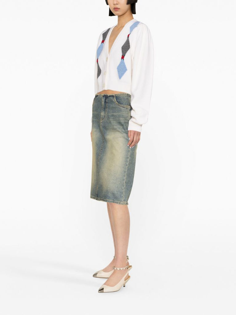 White Diamond Intarsia Wool Cardigan