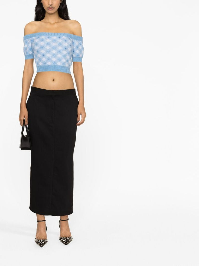 Blue Off-shoulder Cropped Top