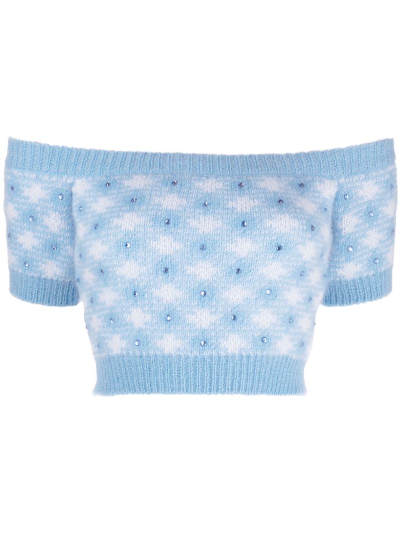 Blue Off-shoulder Cropped Top