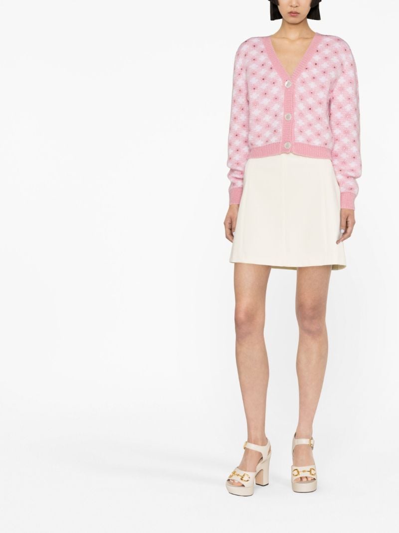 Pink Checked Embellished Cardigan
