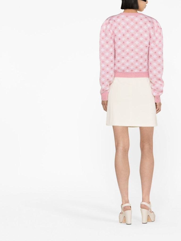 Pink Checked Embellished Cardigan