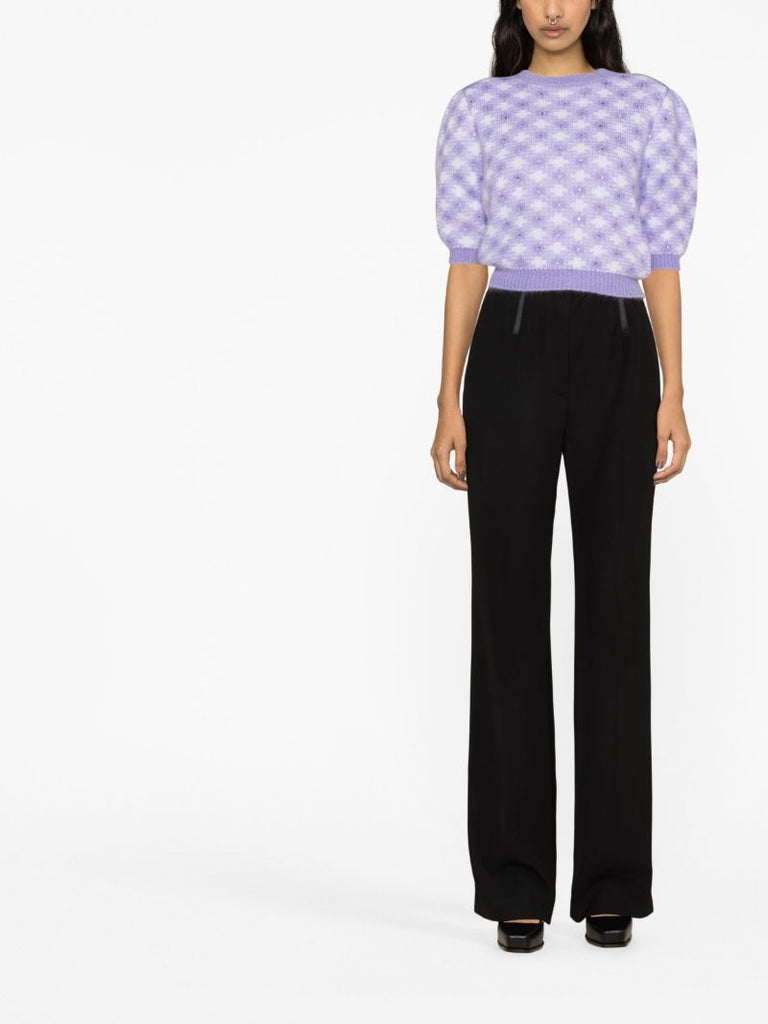 Purple Vichy Print Knitted Top
