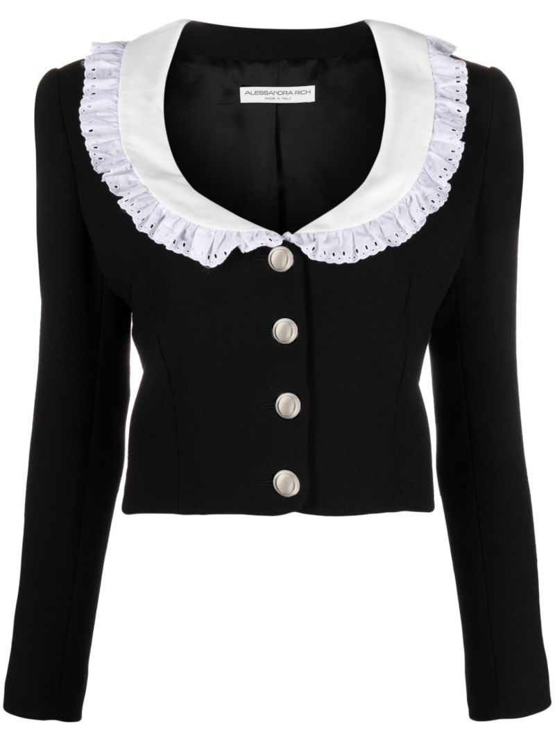 Black Bib Collar Cropped Cardigan