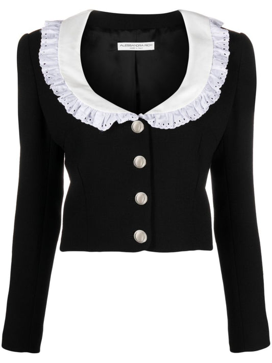 Black Bib Collar Cropped Cardigan