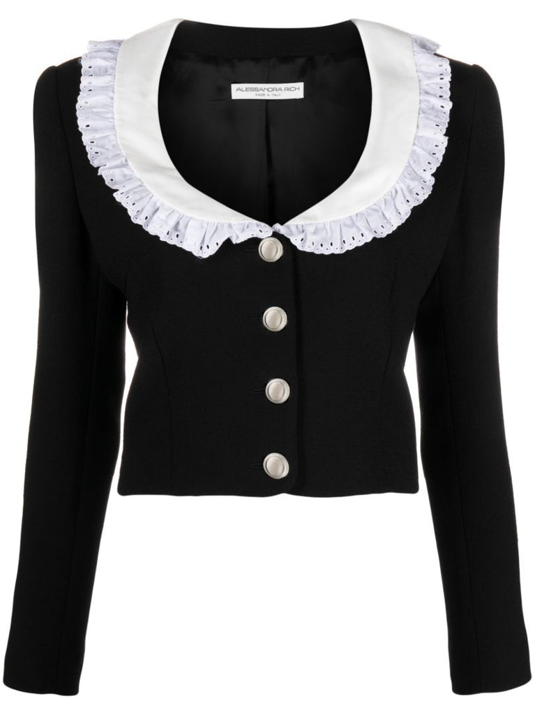 Black Bib Collar Cropped Cardigan