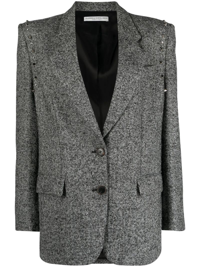 Black Studded Herrigbone Blazer
