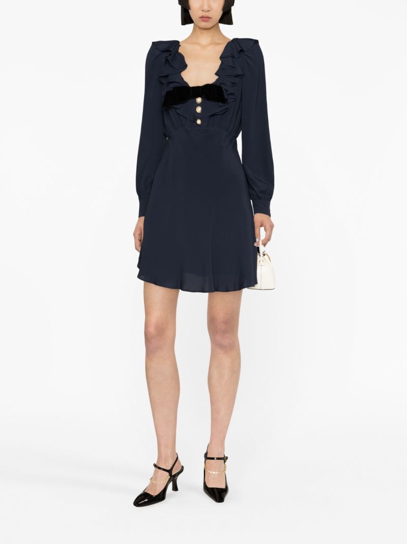 Blue Ruffled-neck Mini Dress