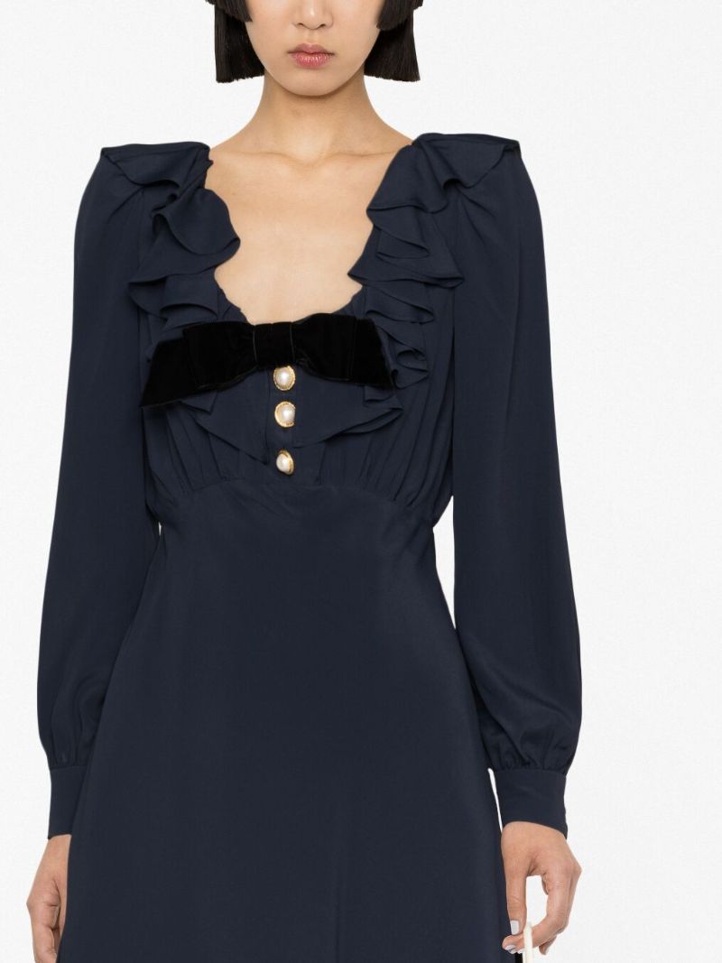 Blue Ruffled-neck Mini Dress