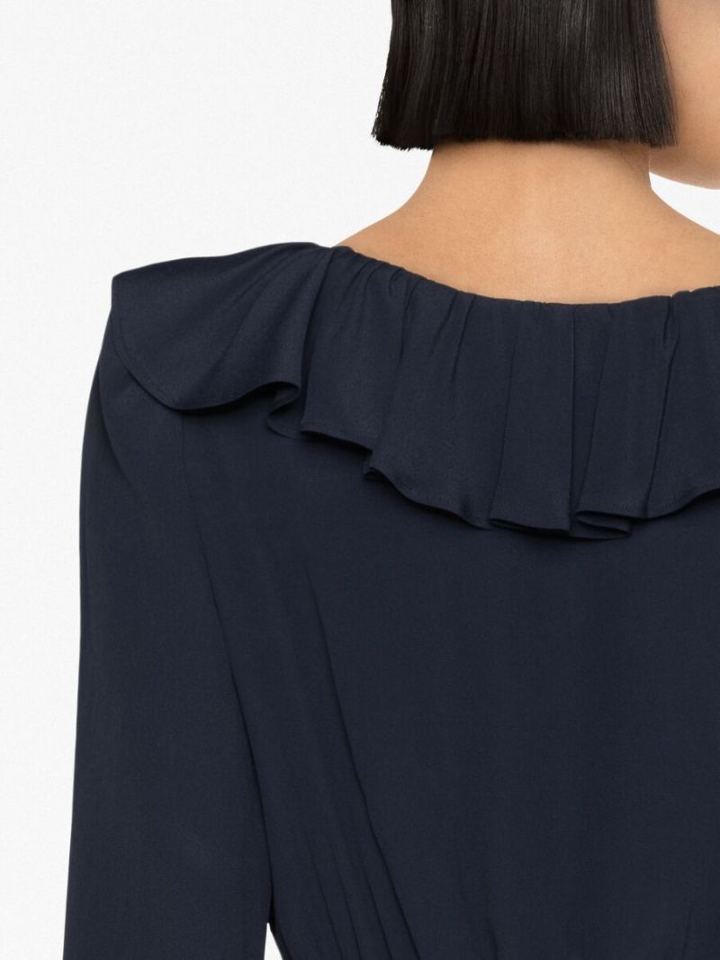 Blue Ruffled-neck Mini Dress