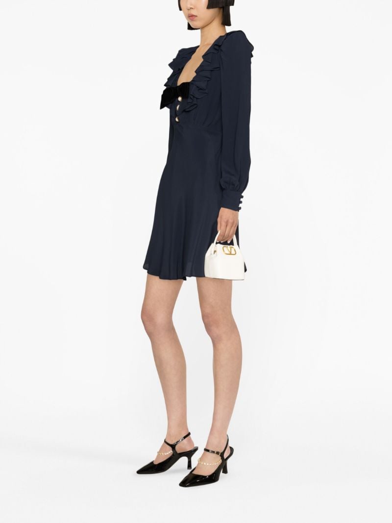 Blue Ruffled-neck Mini Dress