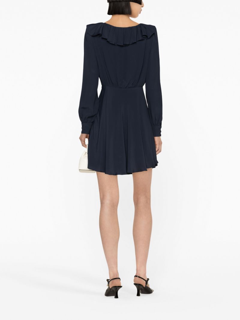 Blue Ruffled-neck Mini Dress