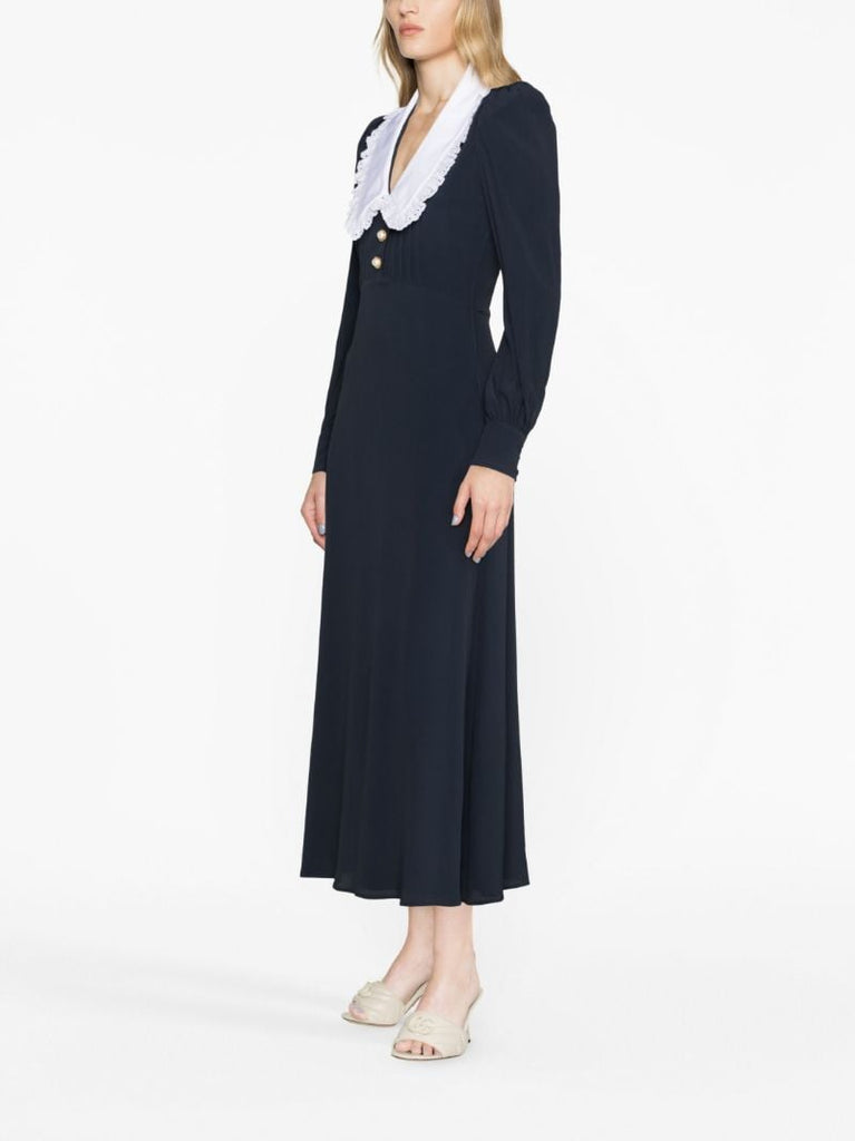 Blue Ruffled Collar Dress
