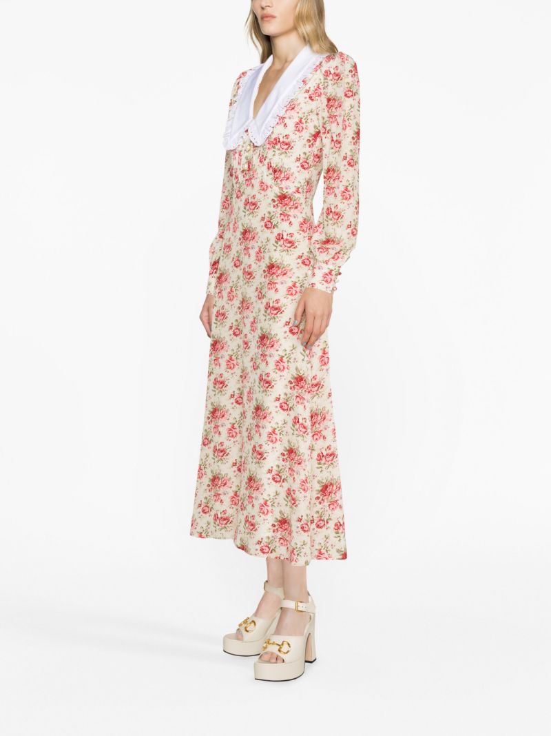 Pink Rose-print Silk Dress