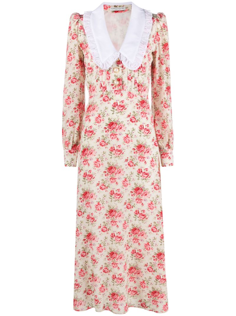 Pink Rose-print Silk Dress