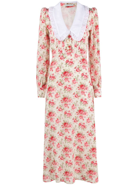 Pink Rose-print Silk Dress