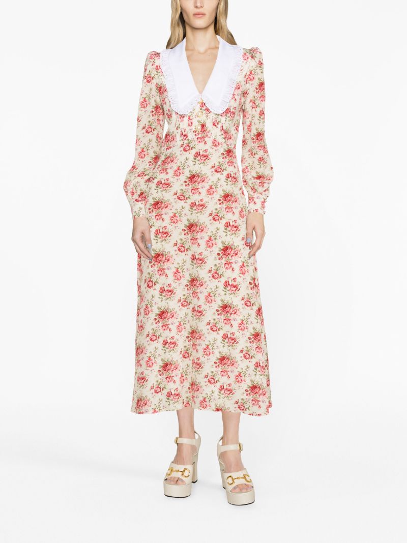 Pink Rose-print Silk Dress