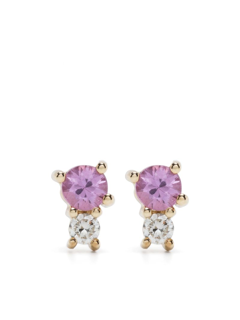 14k Yellow Gold Amigos Sapphire and Diamond Stud Earrings