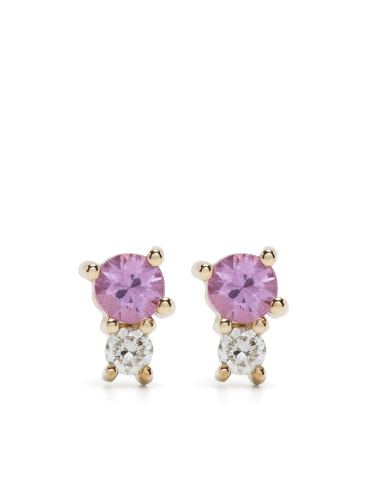 14k Yellow Gold Amigos Sapphire and Diamond Stud Earrings