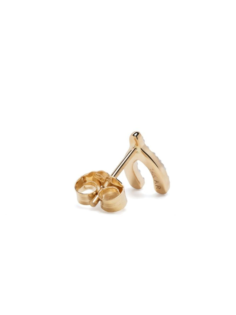 14k Yellow Gold Wishbone Diamond Stud Earrings