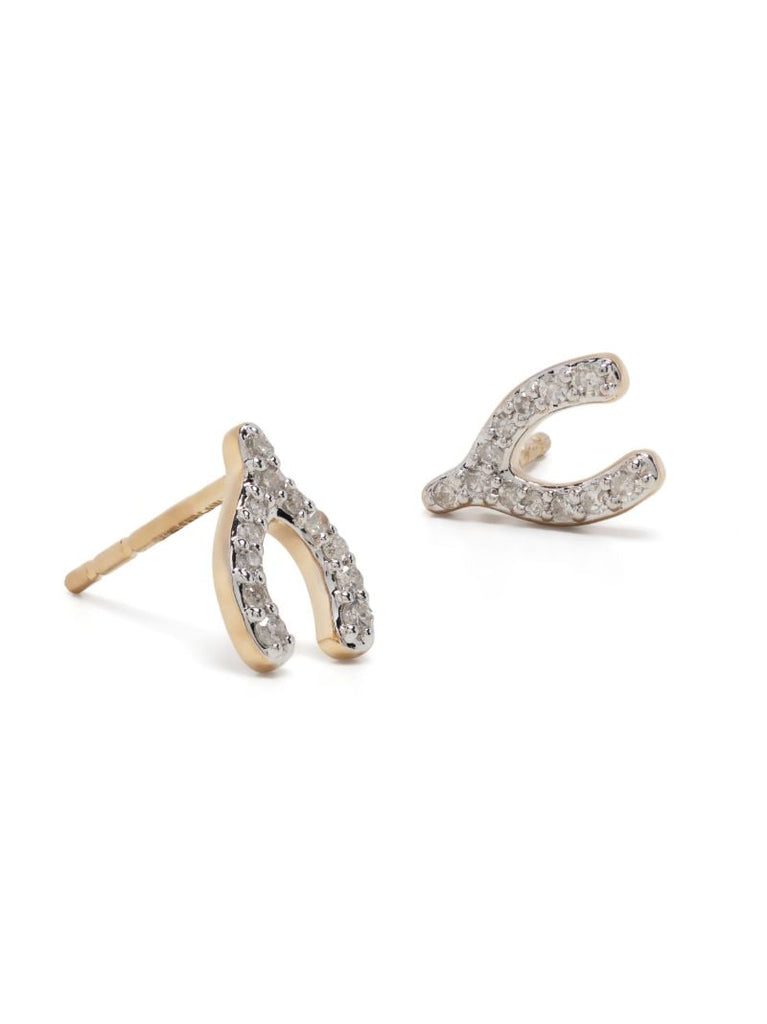 14k Yellow Gold Wishbone Diamond Stud Earrings