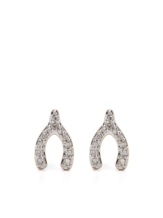 14k Yellow Gold Wishbone Diamond Stud Earrings