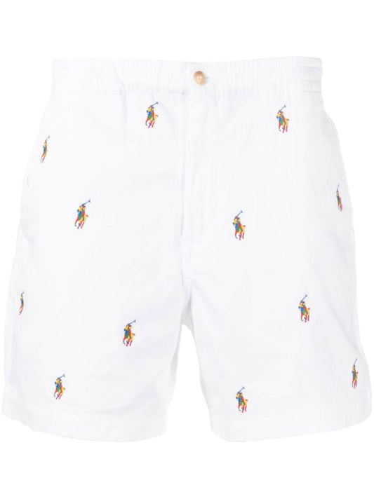 White Polo Pony Cotton Shorts
