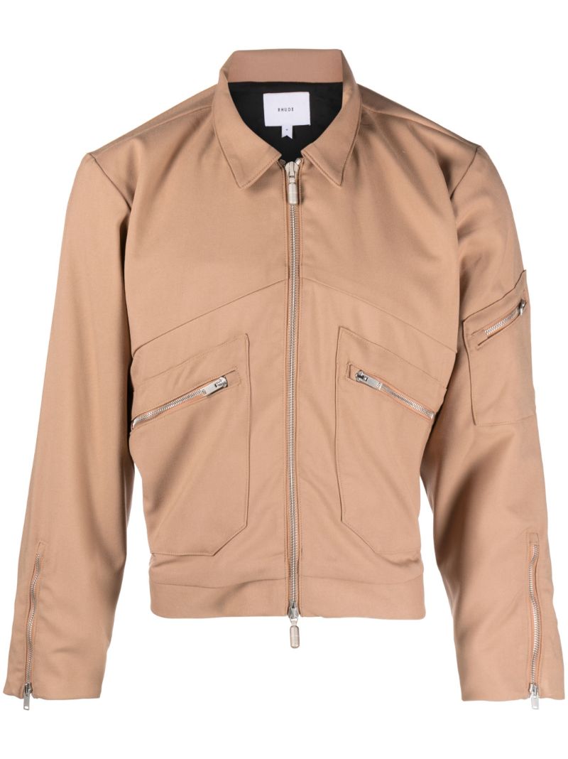 Neutral Sambac Zip Up Shirt Jacket