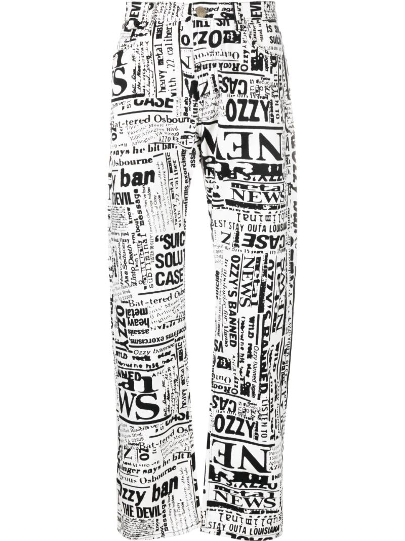 White Ozzy Lilly Newspaper Print Jeans