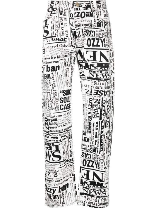 White Ozzy Lilly Newspaper Print Jeans