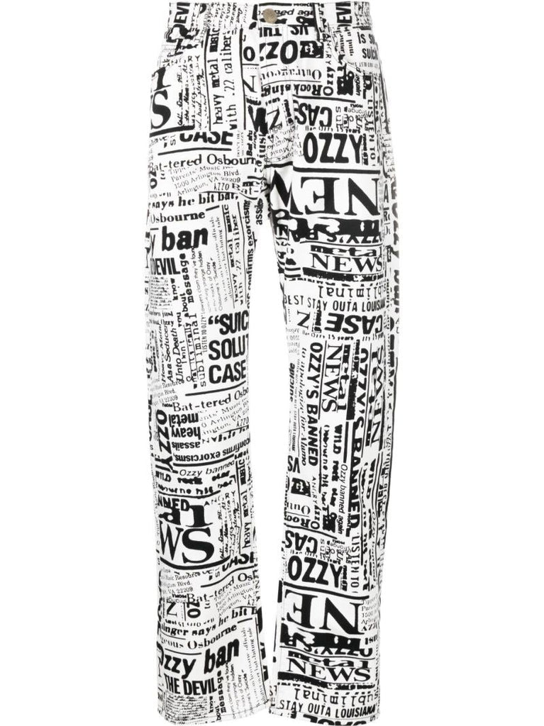 White Ozzy Lilly Newspaper Print Jeans