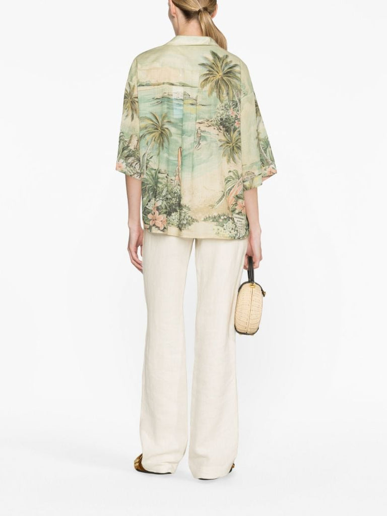 Green Vacay Surf Printed Cotton Shirt