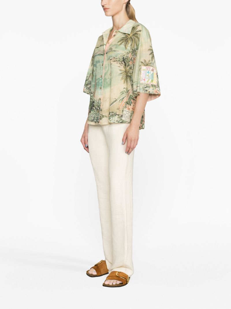 Green Vacay Surf Printed Cotton Shirt