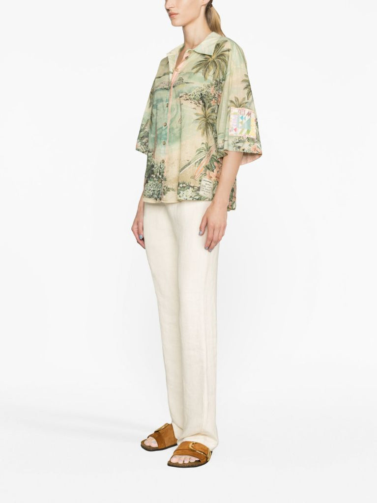 Green Vacay Surf Printed Cotton Shirt