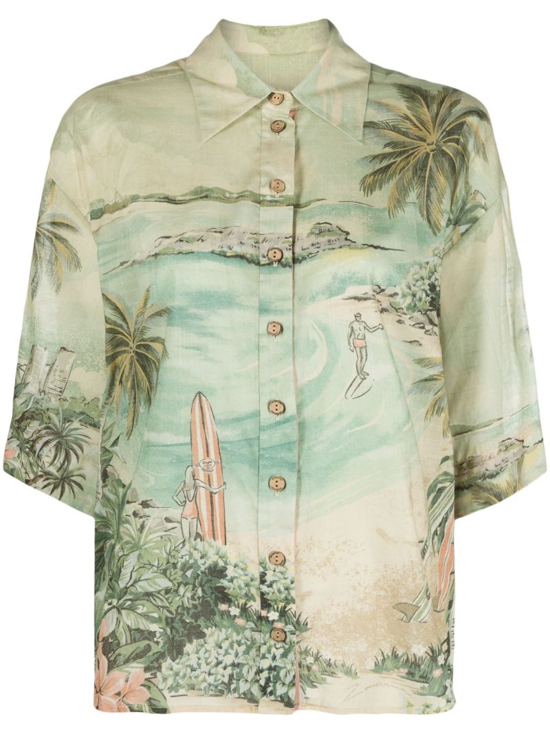 Green Vacay Surf Printed Cotton Shirt