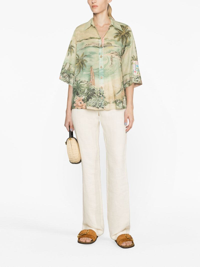 Green Vacay Surf Printed Cotton Shirt