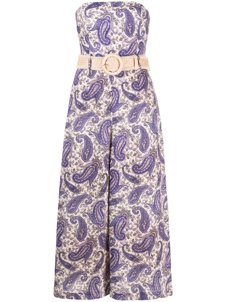 White Devi Paisley Linen Jumpsuit