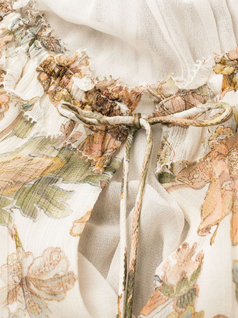 Neutral Chintz Floral Print Midi Dress