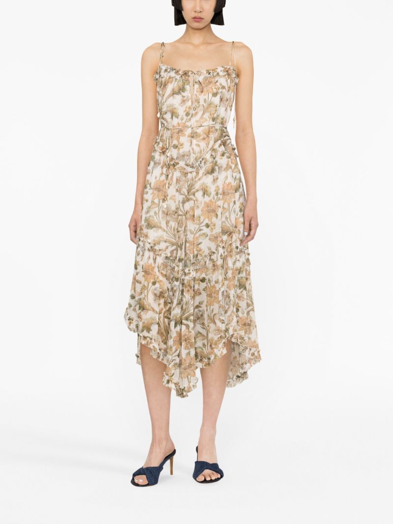 Neutral Chintz Floral Print Midi Dress