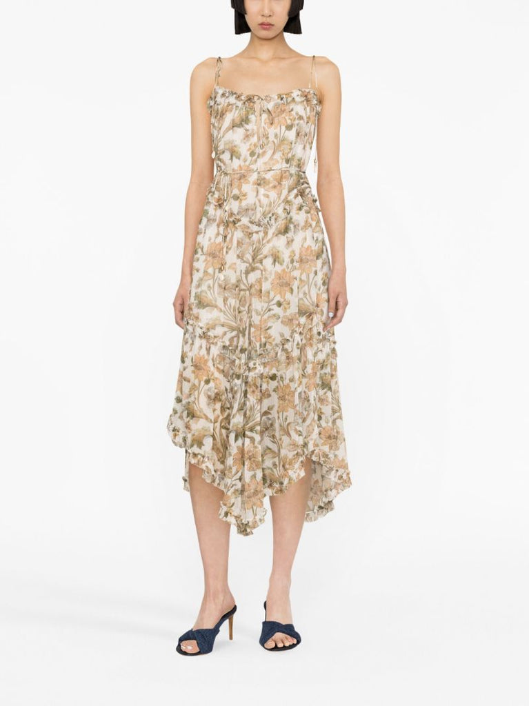 Neutral Chintz Floral Print Midi Dress