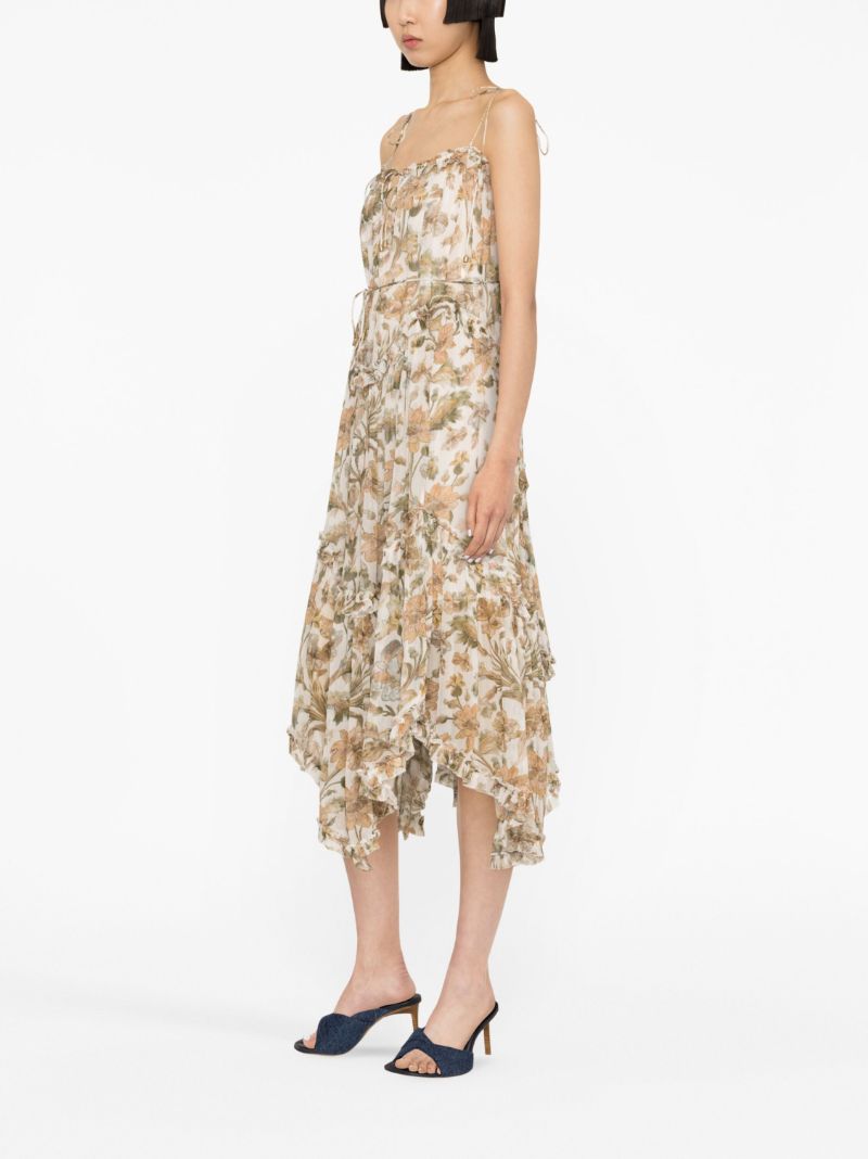 Neutral Chintz Floral Print Midi Dress