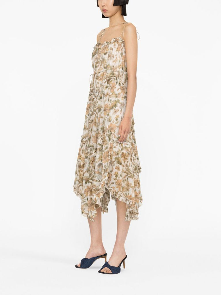 Neutral Chintz Floral Print Midi Dress