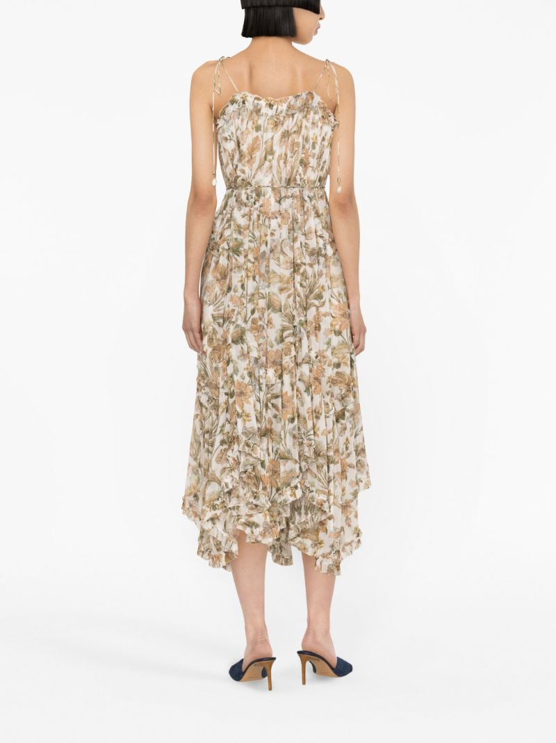 Neutral Chintz Floral Print Midi Dress