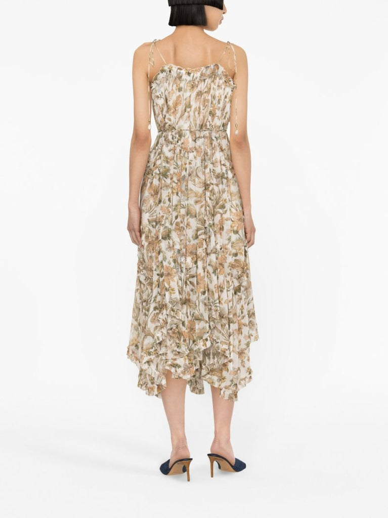 Neutral Chintz Floral Print Midi Dress