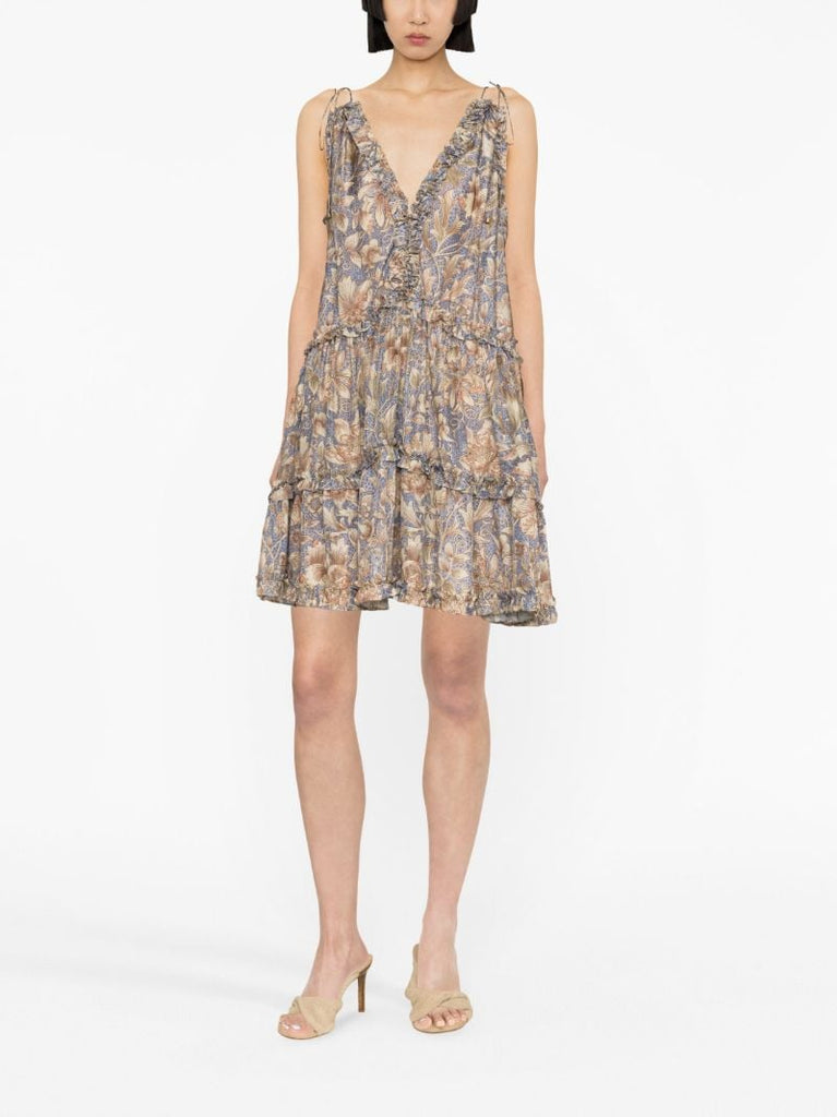Blue Chintz Printed Silk Mini Dress