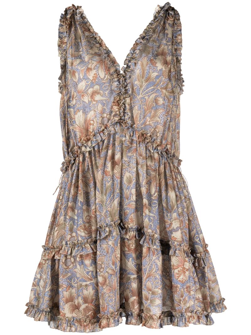 Blue Chintz Printed Silk Mini Dress