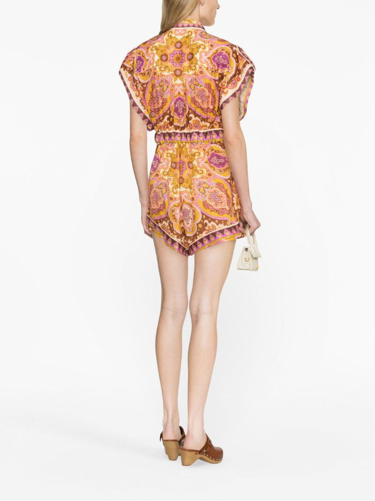 Orange Graphic Print Playsuit
