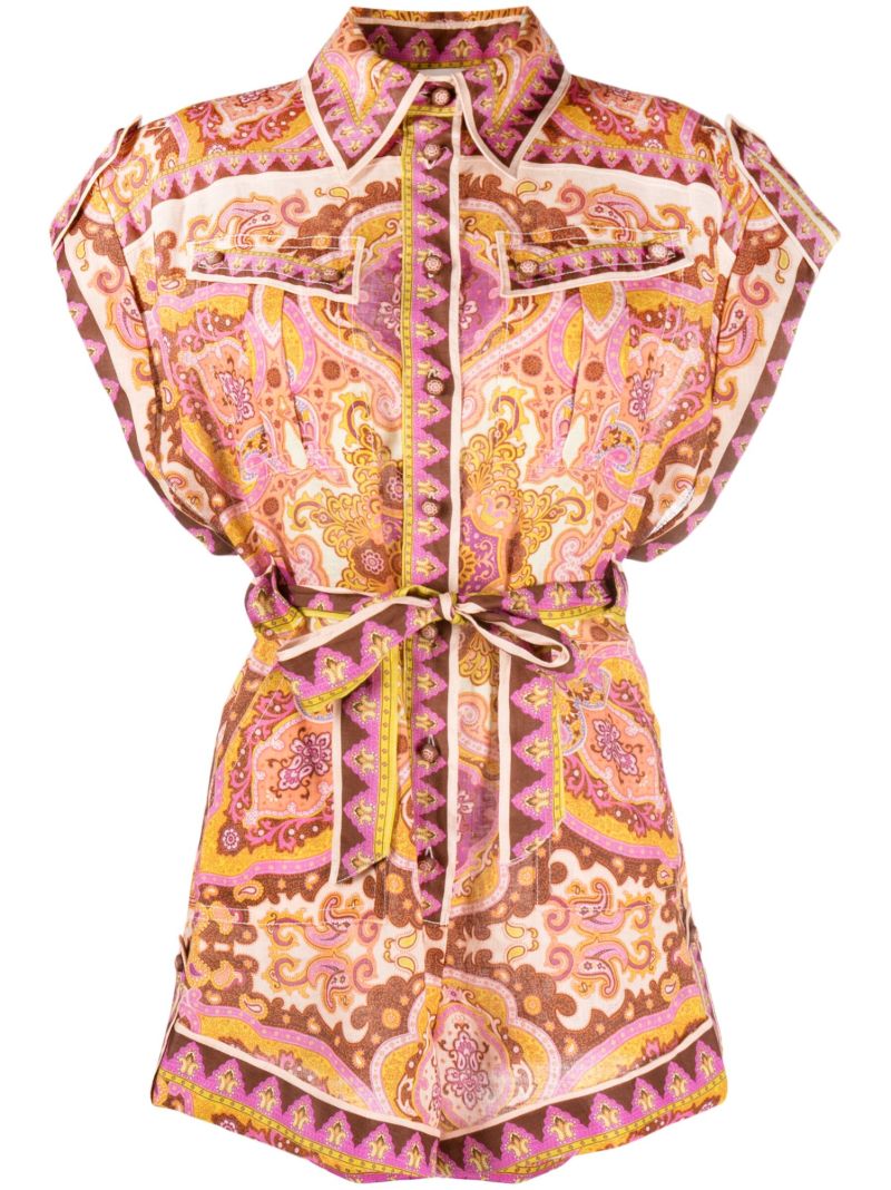 Orange Graphic Print Playsuit