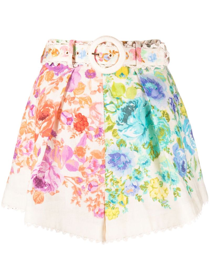 White Raie Floral-print Shorts